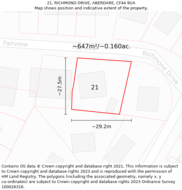 21, RICHMOND DRIVE, ABERDARE, CF44 9UA: Plot and title map