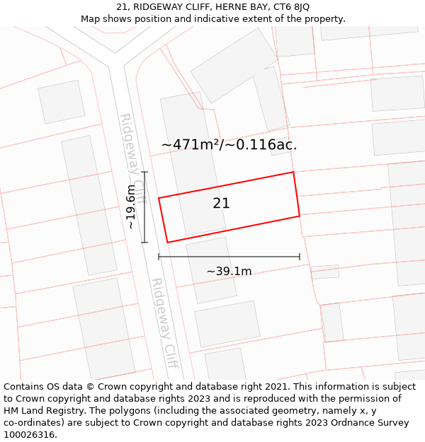 21, RIDGEWAY CLIFF, HERNE BAY, CT6 8JQ: Plot and title map