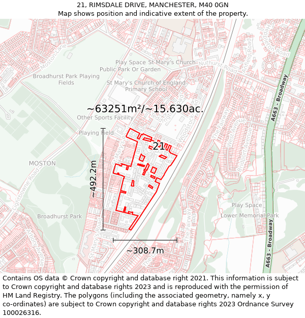 21, RIMSDALE DRIVE, MANCHESTER, M40 0GN: Plot and title map