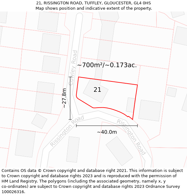 21, RISSINGTON ROAD, TUFFLEY, GLOUCESTER, GL4 0HS: Plot and title map