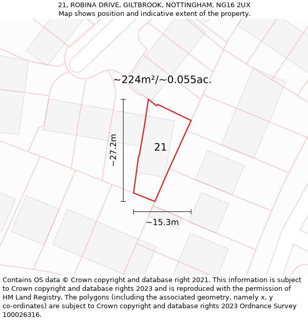 21, ROBINA DRIVE, GILTBROOK, NOTTINGHAM, NG16 2UX: Plot and title map