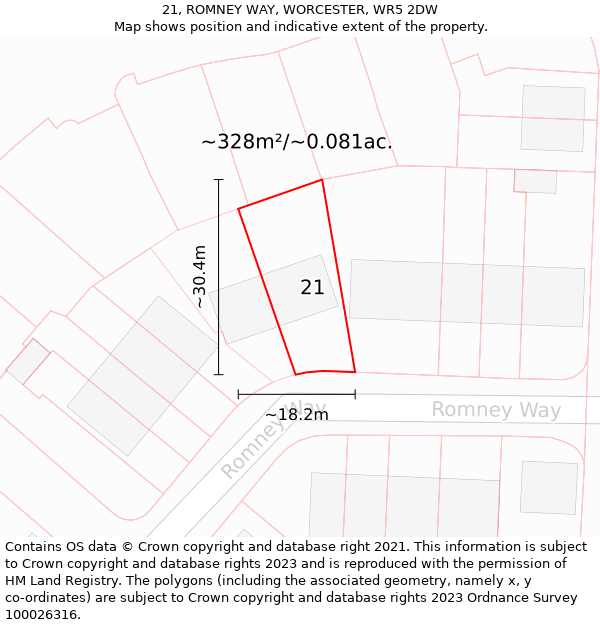 21, ROMNEY WAY, WORCESTER, WR5 2DW: Plot and title map