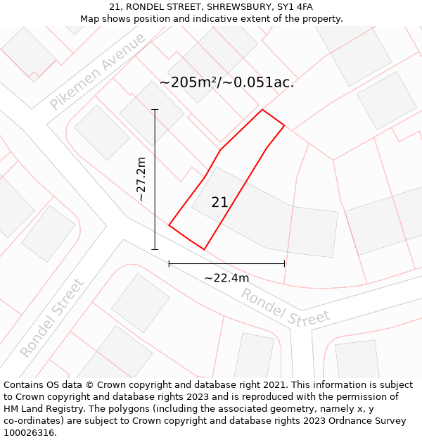 21, RONDEL STREET, SHREWSBURY, SY1 4FA: Plot and title map