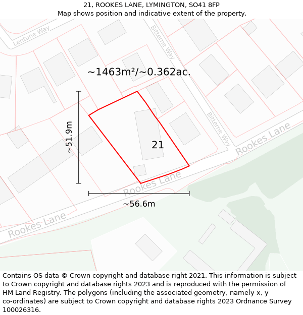 21, ROOKES LANE, LYMINGTON, SO41 8FP: Plot and title map