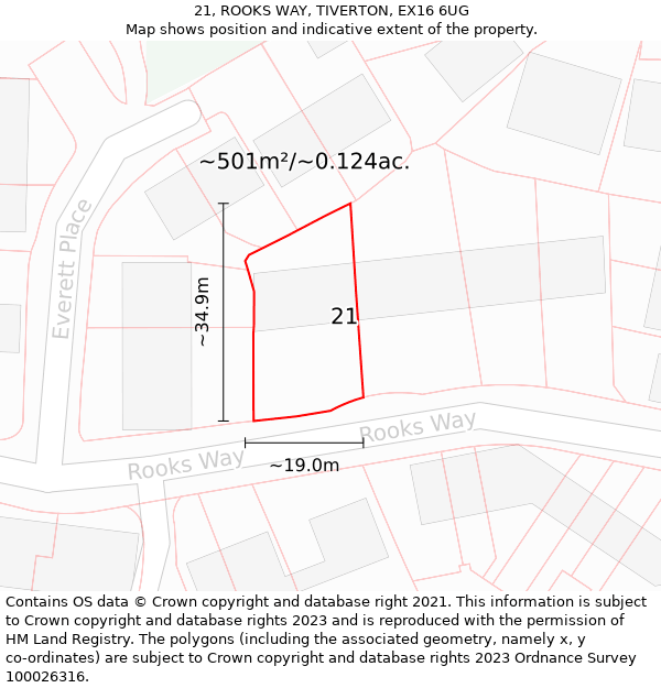 21, ROOKS WAY, TIVERTON, EX16 6UG: Plot and title map