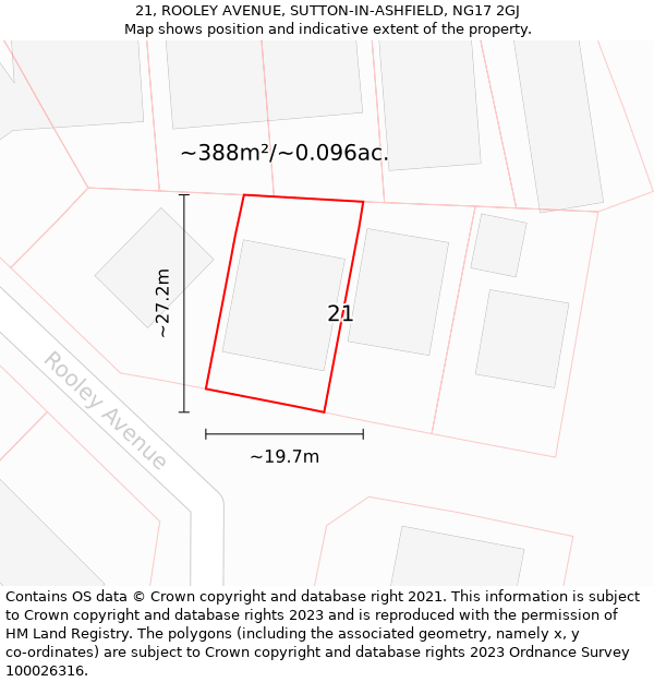 21, ROOLEY AVENUE, SUTTON-IN-ASHFIELD, NG17 2GJ: Plot and title map