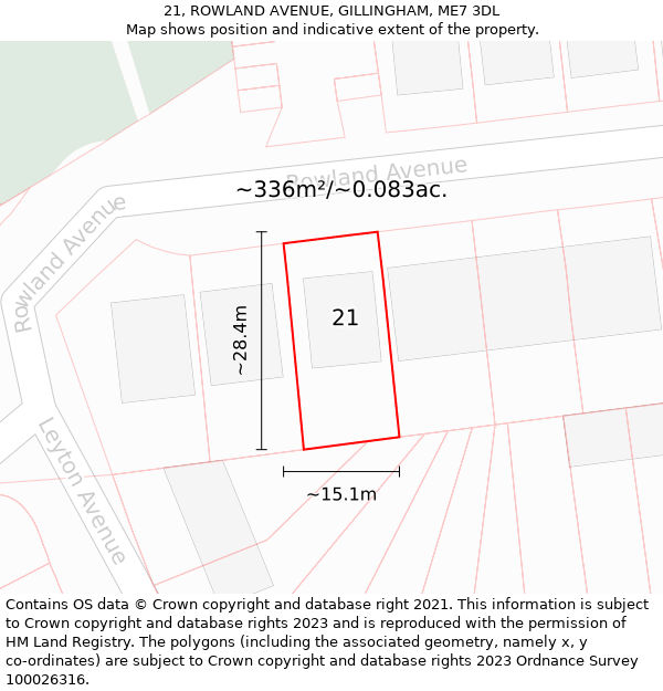 21, ROWLAND AVENUE, GILLINGHAM, ME7 3DL: Plot and title map