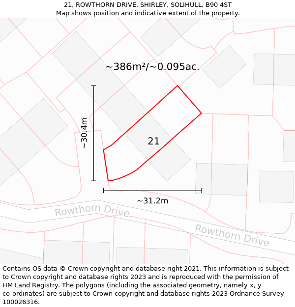 21, ROWTHORN DRIVE, SHIRLEY, SOLIHULL, B90 4ST: Plot and title map