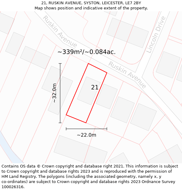 21, RUSKIN AVENUE, SYSTON, LEICESTER, LE7 2BY: Plot and title map