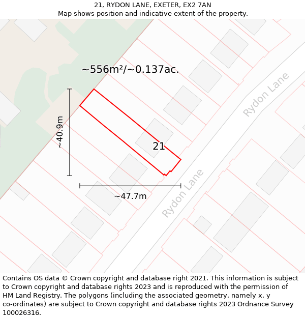 21, RYDON LANE, EXETER, EX2 7AN: Plot and title map