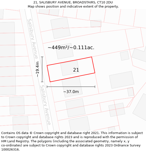 21, SALISBURY AVENUE, BROADSTAIRS, CT10 2DU: Plot and title map