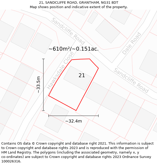 21, SANDCLIFFE ROAD, GRANTHAM, NG31 8DT: Plot and title map