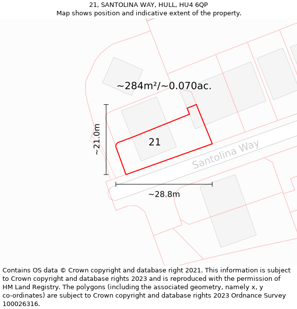 21, SANTOLINA WAY, HULL, HU4 6QP: Plot and title map