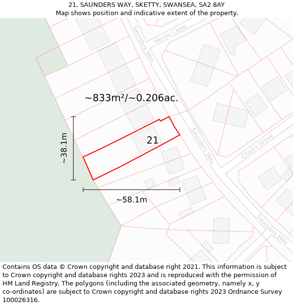 21, SAUNDERS WAY, SKETTY, SWANSEA, SA2 8AY: Plot and title map