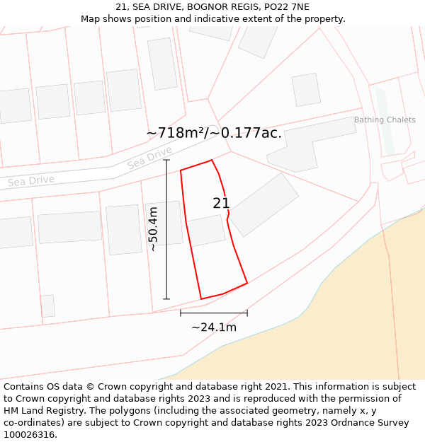 21, SEA DRIVE, BOGNOR REGIS, PO22 7NE: Plot and title map