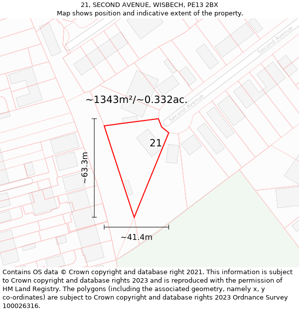 21, SECOND AVENUE, WISBECH, PE13 2BX: Plot and title map