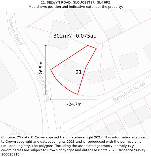 21, SELWYN ROAD, GLOUCESTER, GL4 6RZ: Plot and title map