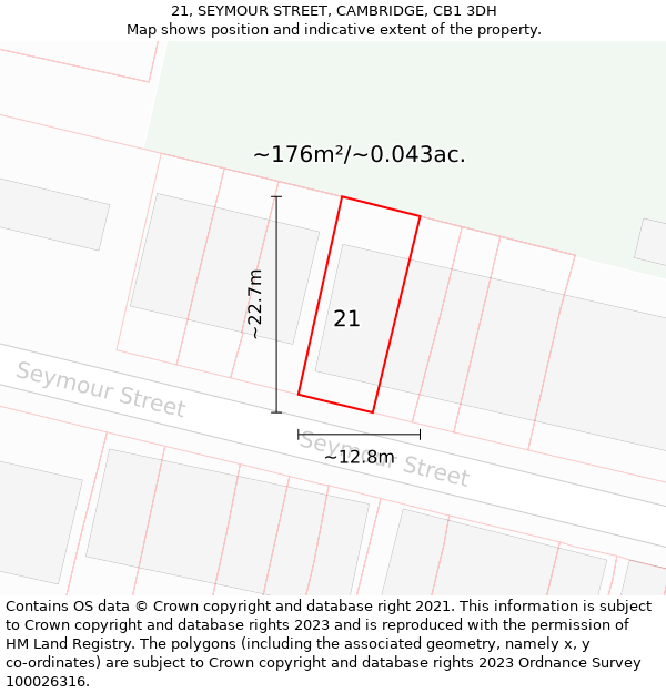 21, SEYMOUR STREET, CAMBRIDGE, CB1 3DH: Plot and title map
