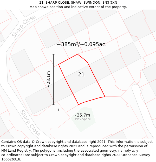 21, SHARP CLOSE, SHAW, SWINDON, SN5 5XN: Plot and title map