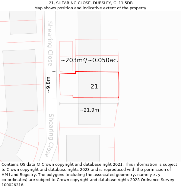 21, SHEARING CLOSE, DURSLEY, GL11 5DB: Plot and title map