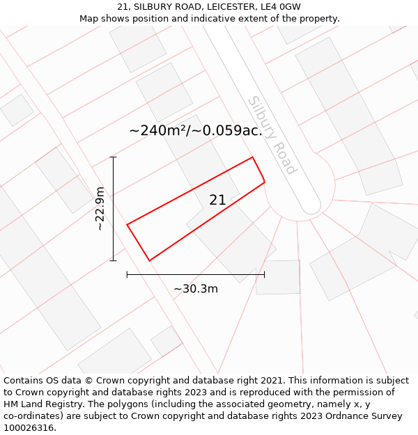 21, SILBURY ROAD, LEICESTER, LE4 0GW: Plot and title map