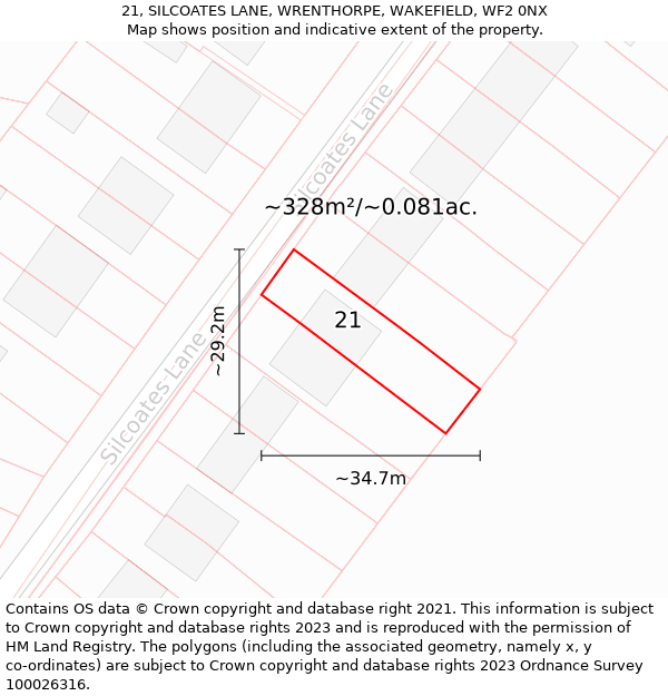 21, SILCOATES LANE, WRENTHORPE, WAKEFIELD, WF2 0NX: Plot and title map