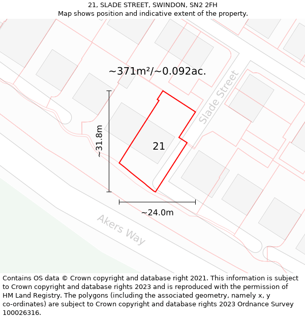 21, SLADE STREET, SWINDON, SN2 2FH: Plot and title map