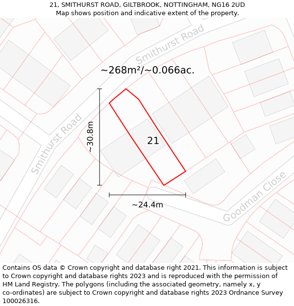 21, SMITHURST ROAD, GILTBROOK, NOTTINGHAM, NG16 2UD: Plot and title map