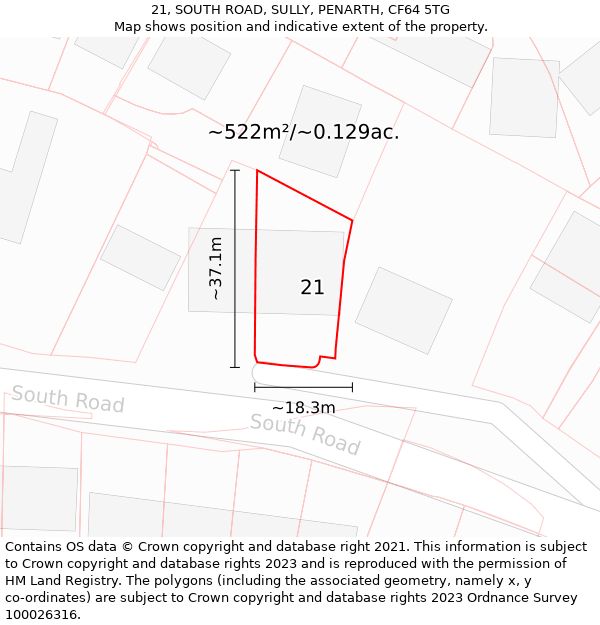 21, SOUTH ROAD, SULLY, PENARTH, CF64 5TG: Plot and title map