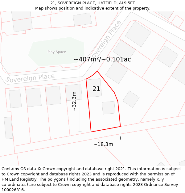 21, SOVEREIGN PLACE, HATFIELD, AL9 5ET: Plot and title map