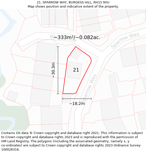 21, SPARROW WAY, BURGESS HILL, RH15 9XU: Plot and title map