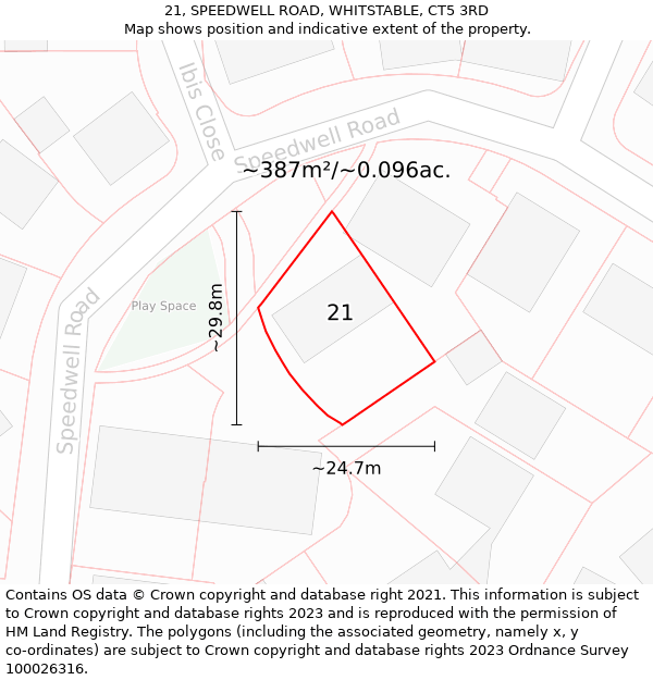 21, SPEEDWELL ROAD, WHITSTABLE, CT5 3RD: Plot and title map