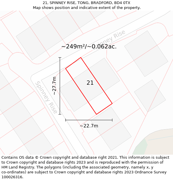 21, SPINNEY RISE, TONG, BRADFORD, BD4 0TX: Plot and title map