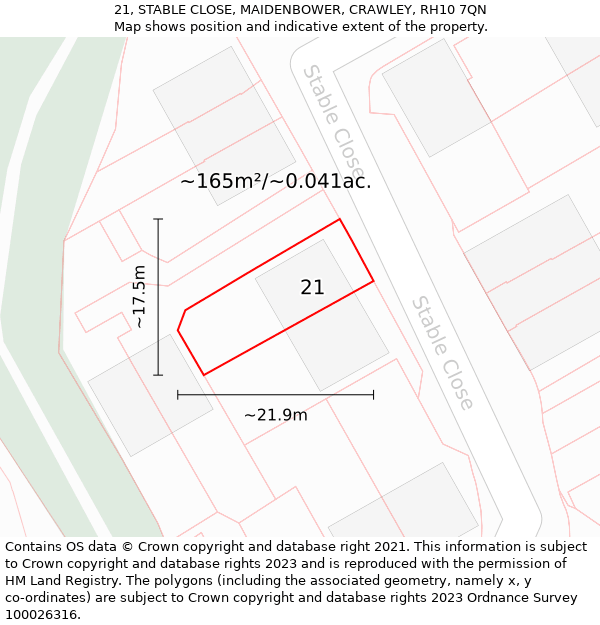 21, STABLE CLOSE, MAIDENBOWER, CRAWLEY, RH10 7QN: Plot and title map