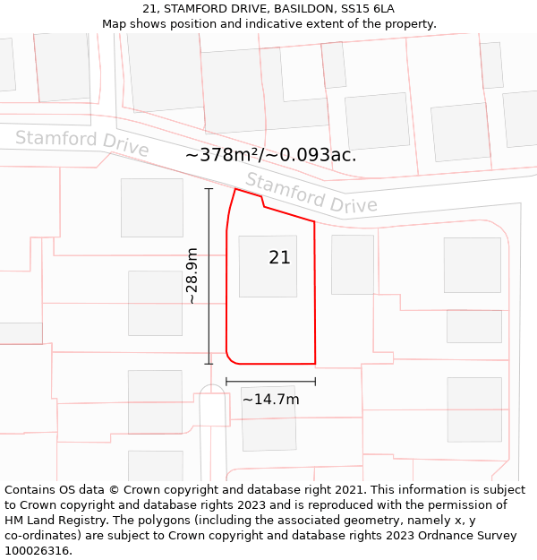 21, STAMFORD DRIVE, BASILDON, SS15 6LA: Plot and title map