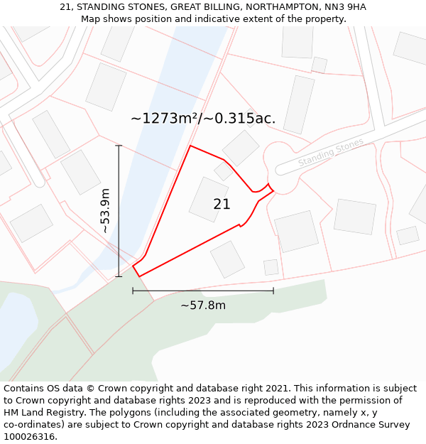 21, STANDING STONES, GREAT BILLING, NORTHAMPTON, NN3 9HA: Plot and title map