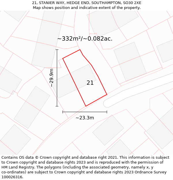 21, STANIER WAY, HEDGE END, SOUTHAMPTON, SO30 2XE: Plot and title map