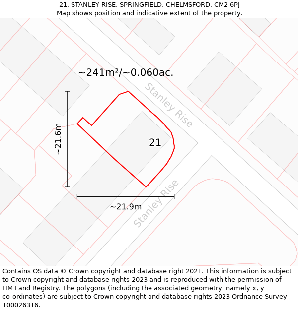 21, STANLEY RISE, SPRINGFIELD, CHELMSFORD, CM2 6PJ: Plot and title map