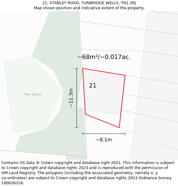 21, STANLEY ROAD, TUNBRIDGE WELLS, TN1 2RJ: Plot and title map