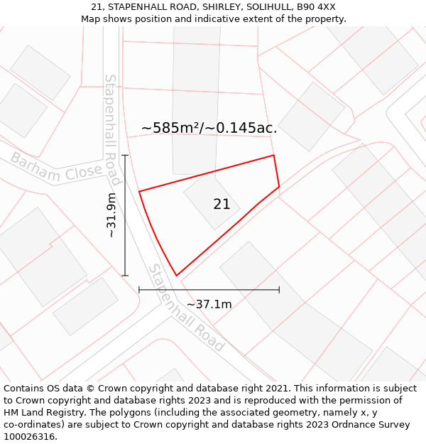 21, STAPENHALL ROAD, SHIRLEY, SOLIHULL, B90 4XX: Plot and title map