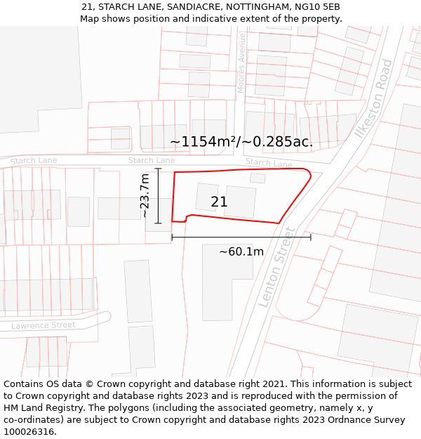 21, STARCH LANE, SANDIACRE, NOTTINGHAM, NG10 5EB: Plot and title map