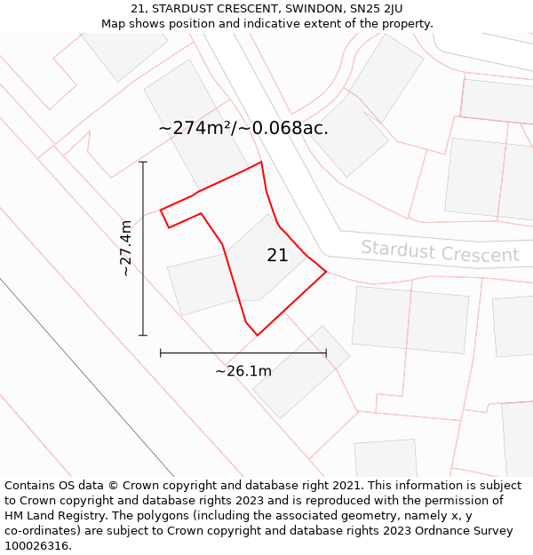 21, STARDUST CRESCENT, SWINDON, SN25 2JU: Plot and title map