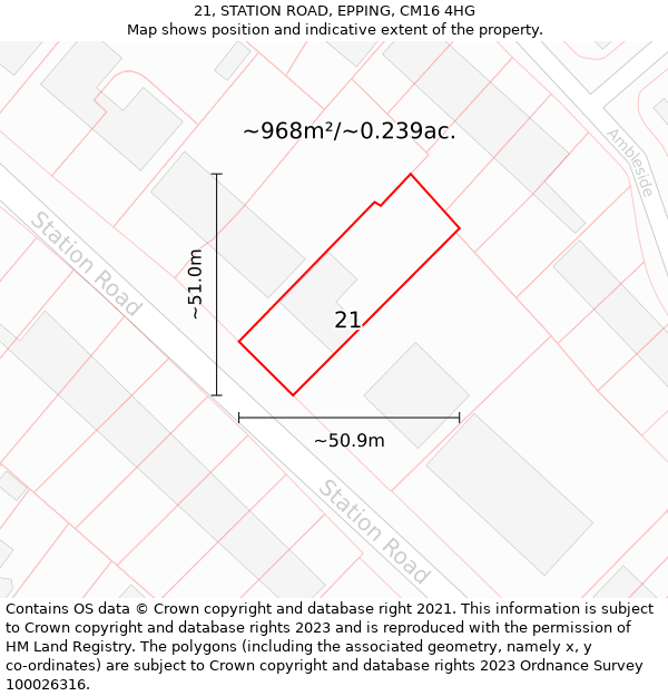 21, STATION ROAD, EPPING, CM16 4HG: Plot and title map