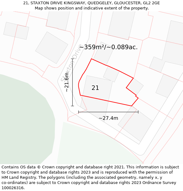 21, STAXTON DRIVE KINGSWAY, QUEDGELEY, GLOUCESTER, GL2 2GE: Plot and title map