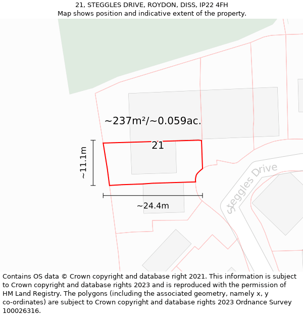 21, STEGGLES DRIVE, ROYDON, DISS, IP22 4FH: Plot and title map