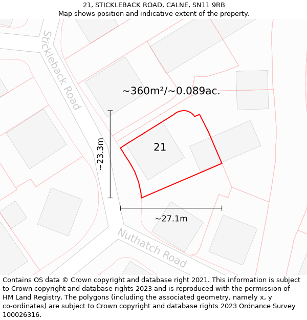 21, STICKLEBACK ROAD, CALNE, SN11 9RB: Plot and title map