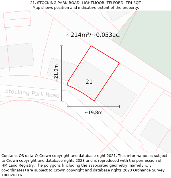 21, STOCKING PARK ROAD, LIGHTMOOR, TELFORD, TF4 3QZ: Plot and title map