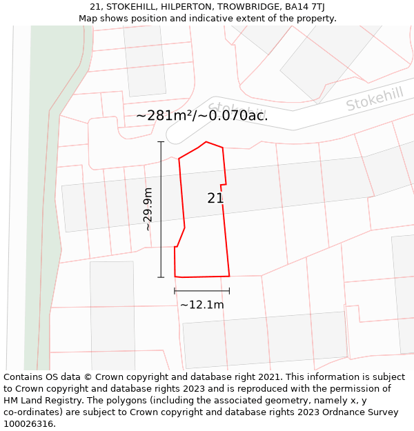 21, STOKEHILL, HILPERTON, TROWBRIDGE, BA14 7TJ: Plot and title map