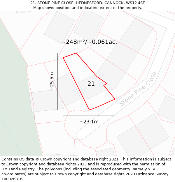 21, STONE PINE CLOSE, HEDNESFORD, CANNOCK, WS12 4ST: Plot and title map