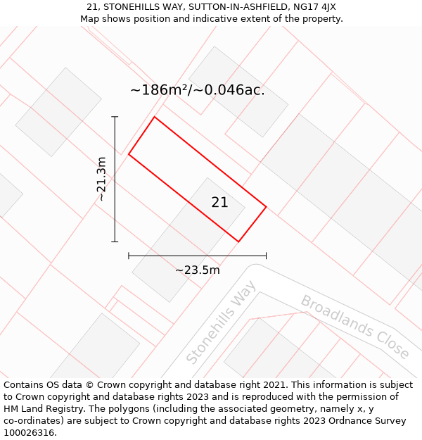 21, STONEHILLS WAY, SUTTON-IN-ASHFIELD, NG17 4JX: Plot and title map